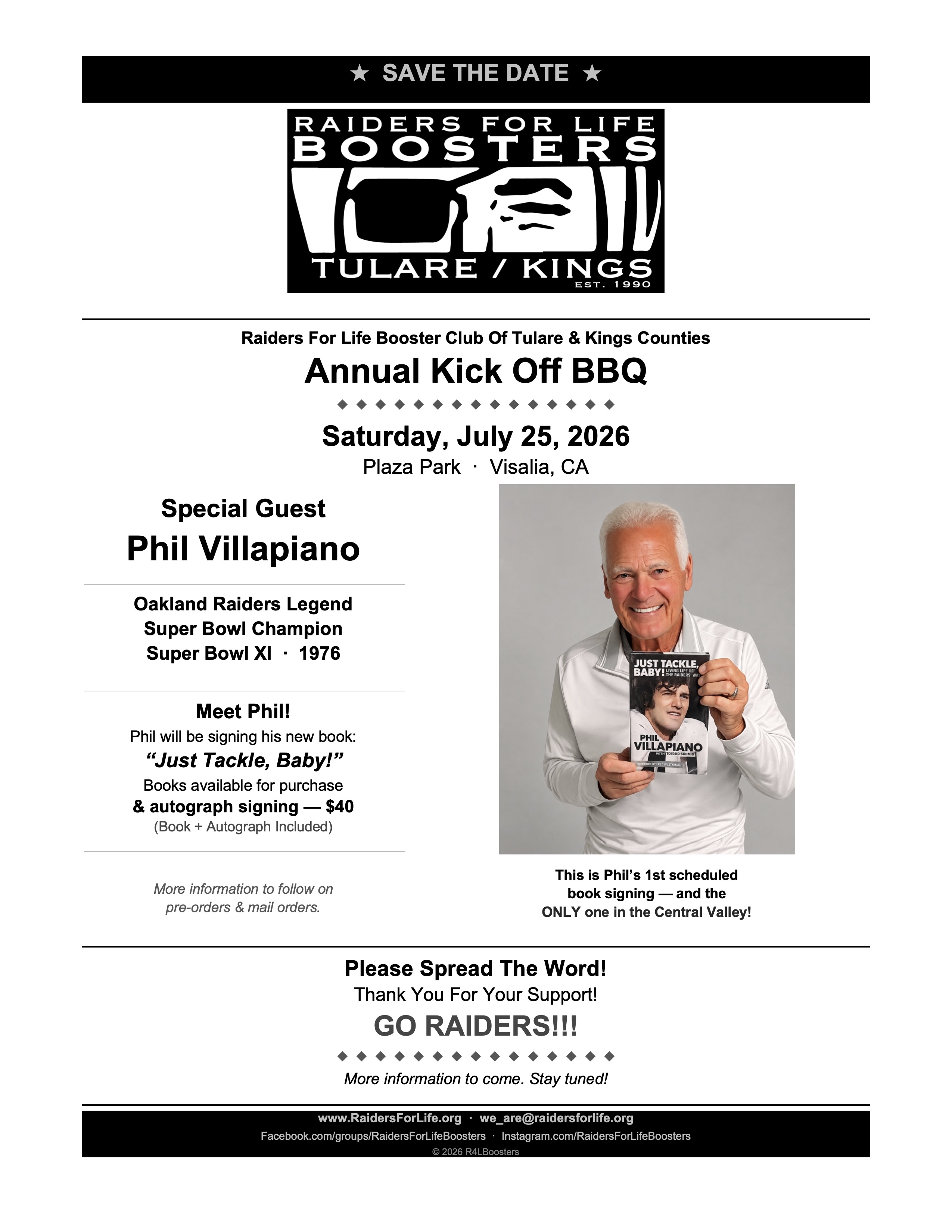 2026 Annual Kick Off Tailgate Party - Phil Villapiano - July 25